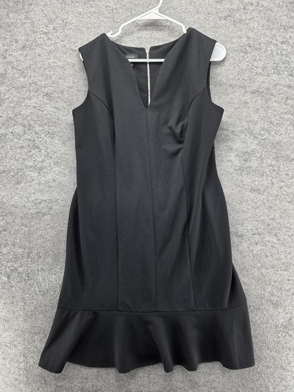 AB Studio Dress Womens 12 Black Knee Length Sheath V-Neck Ruffle Zip Formal